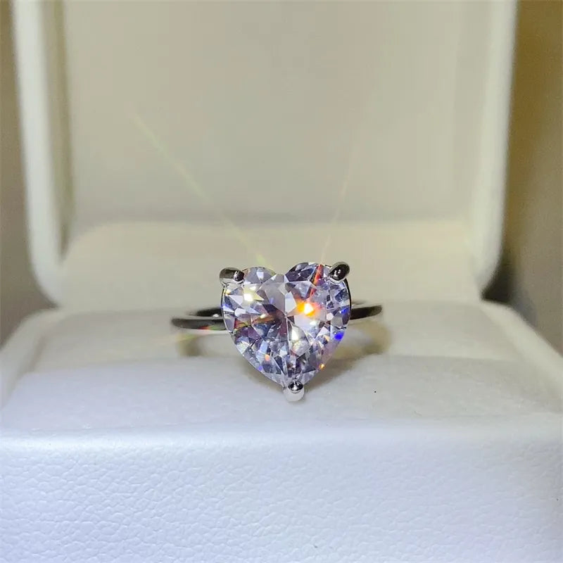 5 Carat Sterling Silver Moissanite Heart Shape Ring in Silver - women's ring