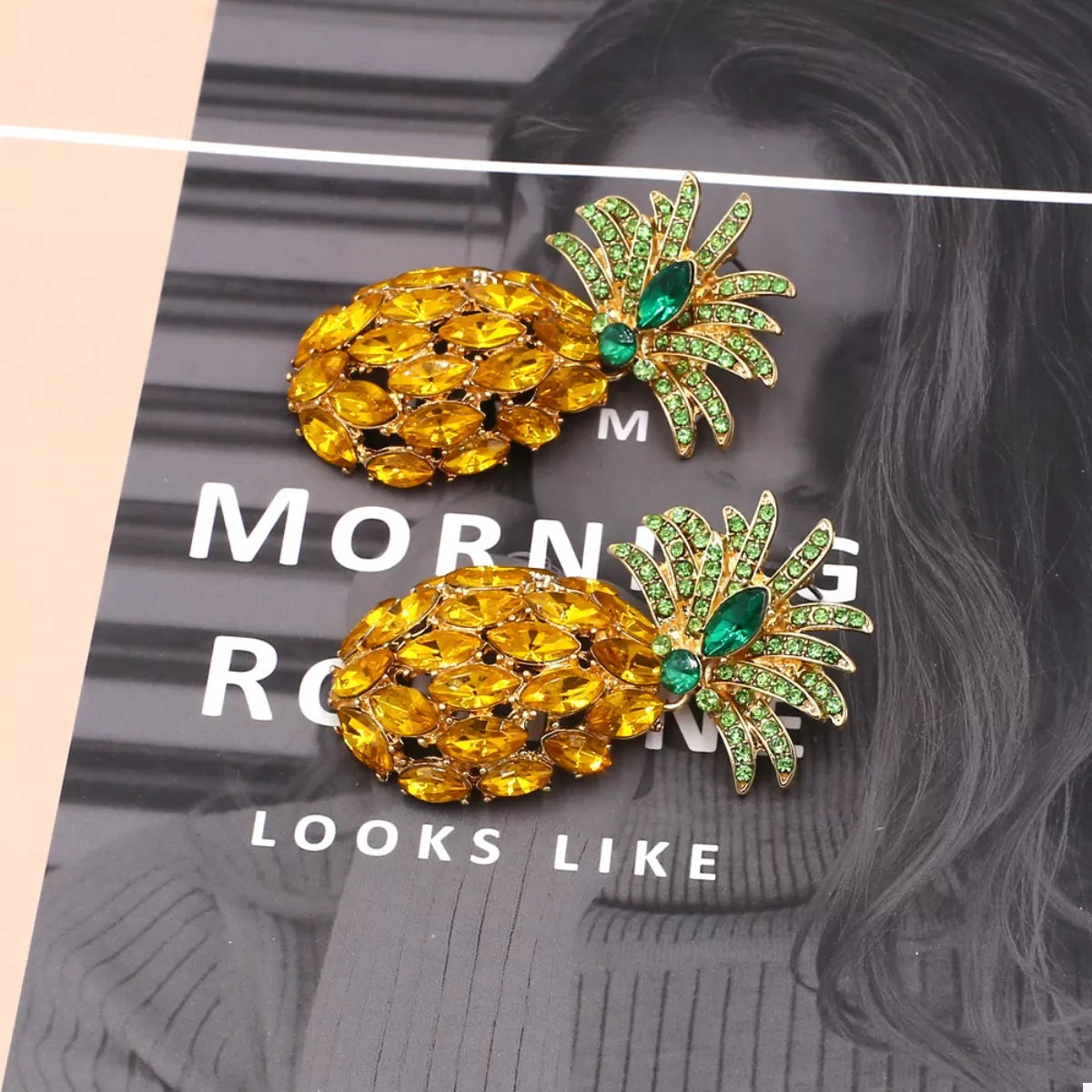 Pineapple Rhinestone Dangle Earrings in Gold - women's dangle earrings