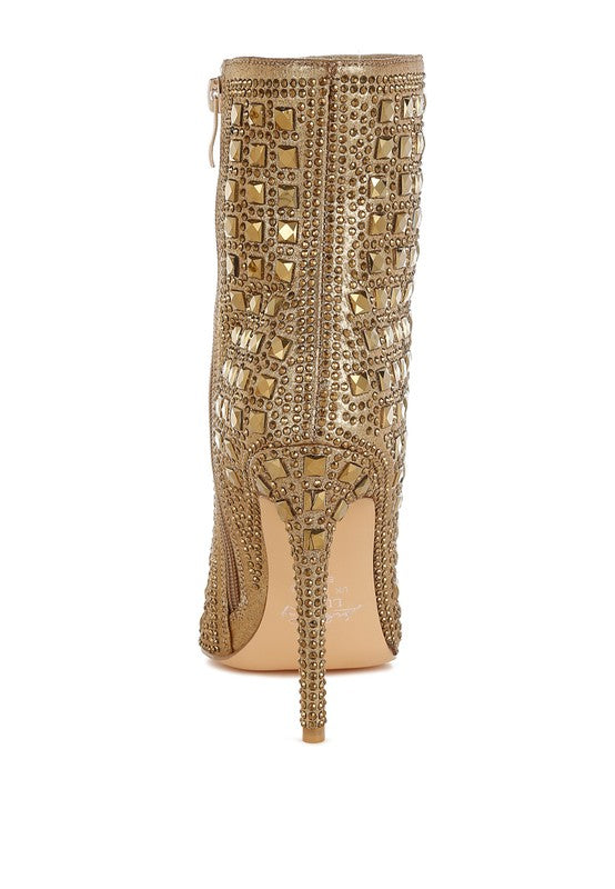 Pointed Rhinestones Stiletto Boots