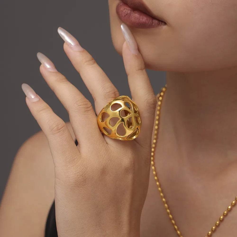 Stainless Steel Cutout Ring in Gold - women's ring