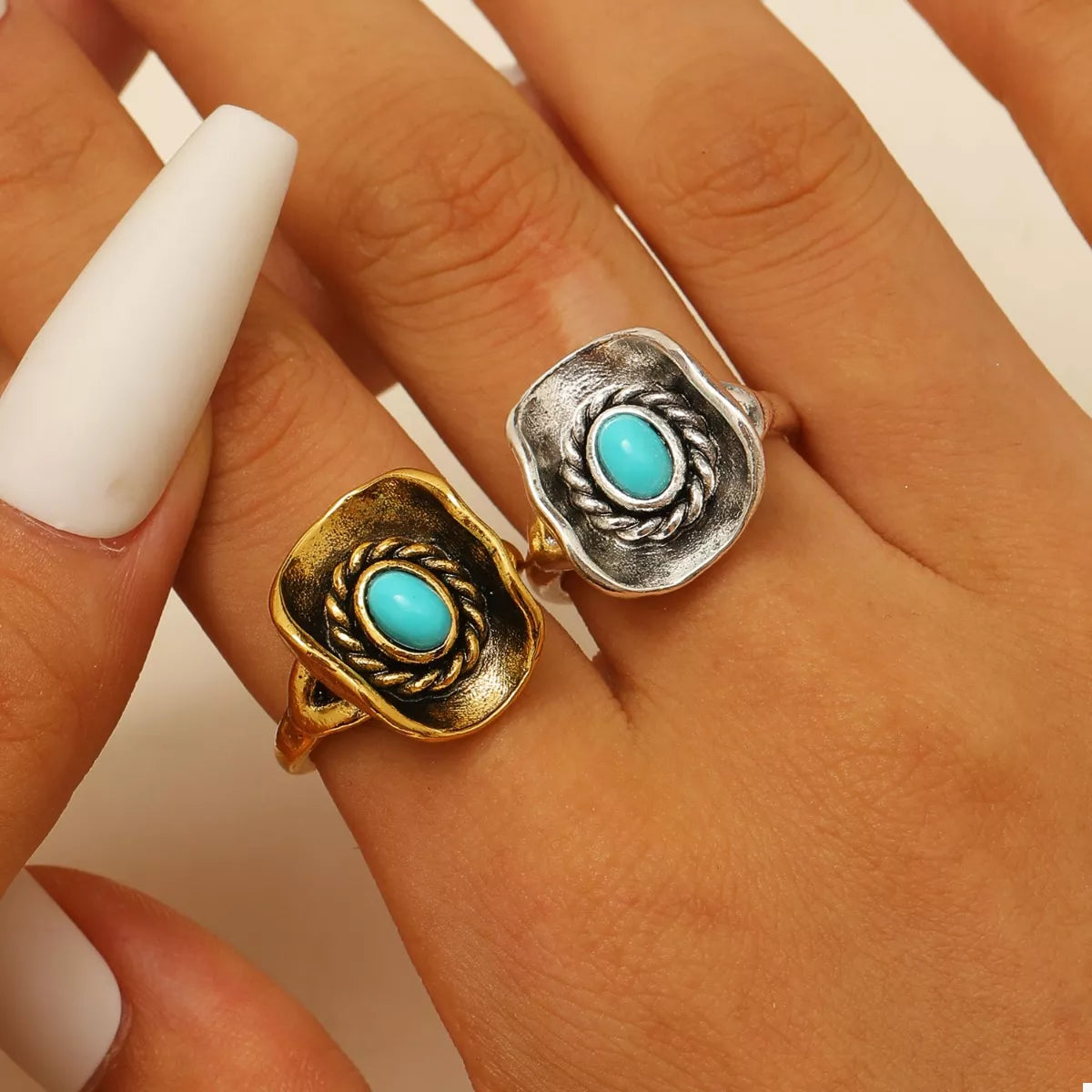 4 Piece Vintage Western Style Bull Head Rings - alternate ring view