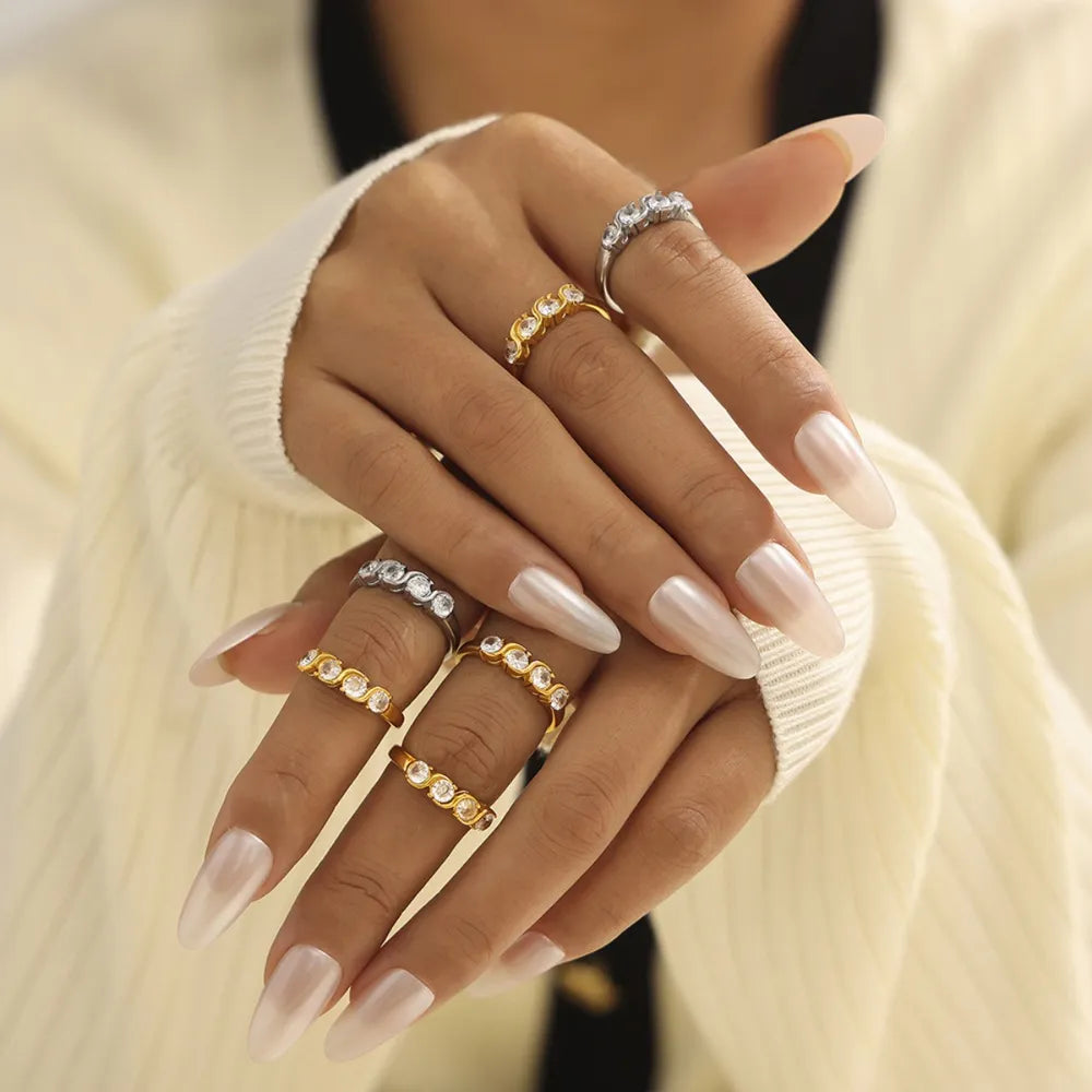 Stainless Steel Inlaid Zircon Ring in Gold - women's ring