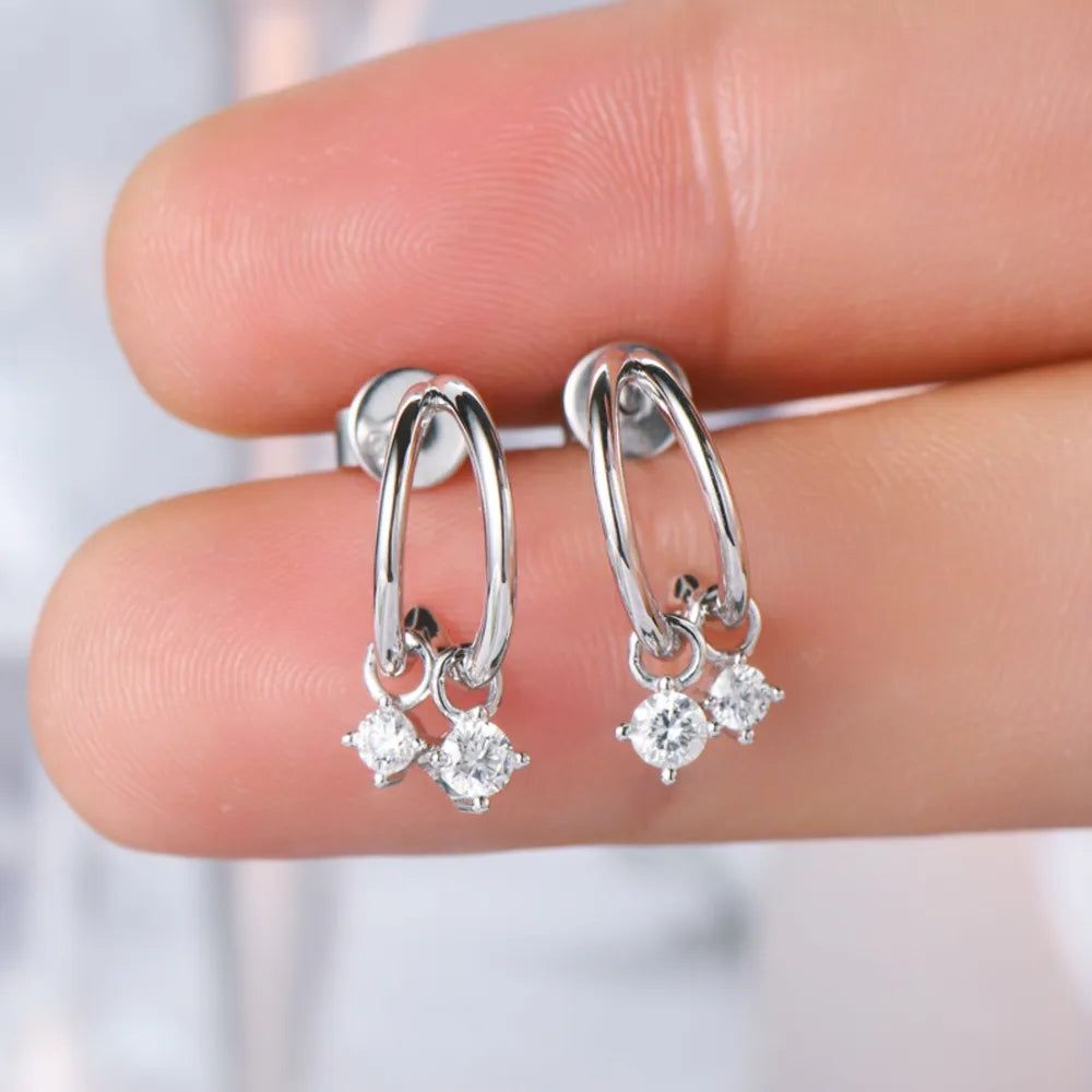 Sterling Silver Moissanite C-Hoop Earrings - alternate earring view