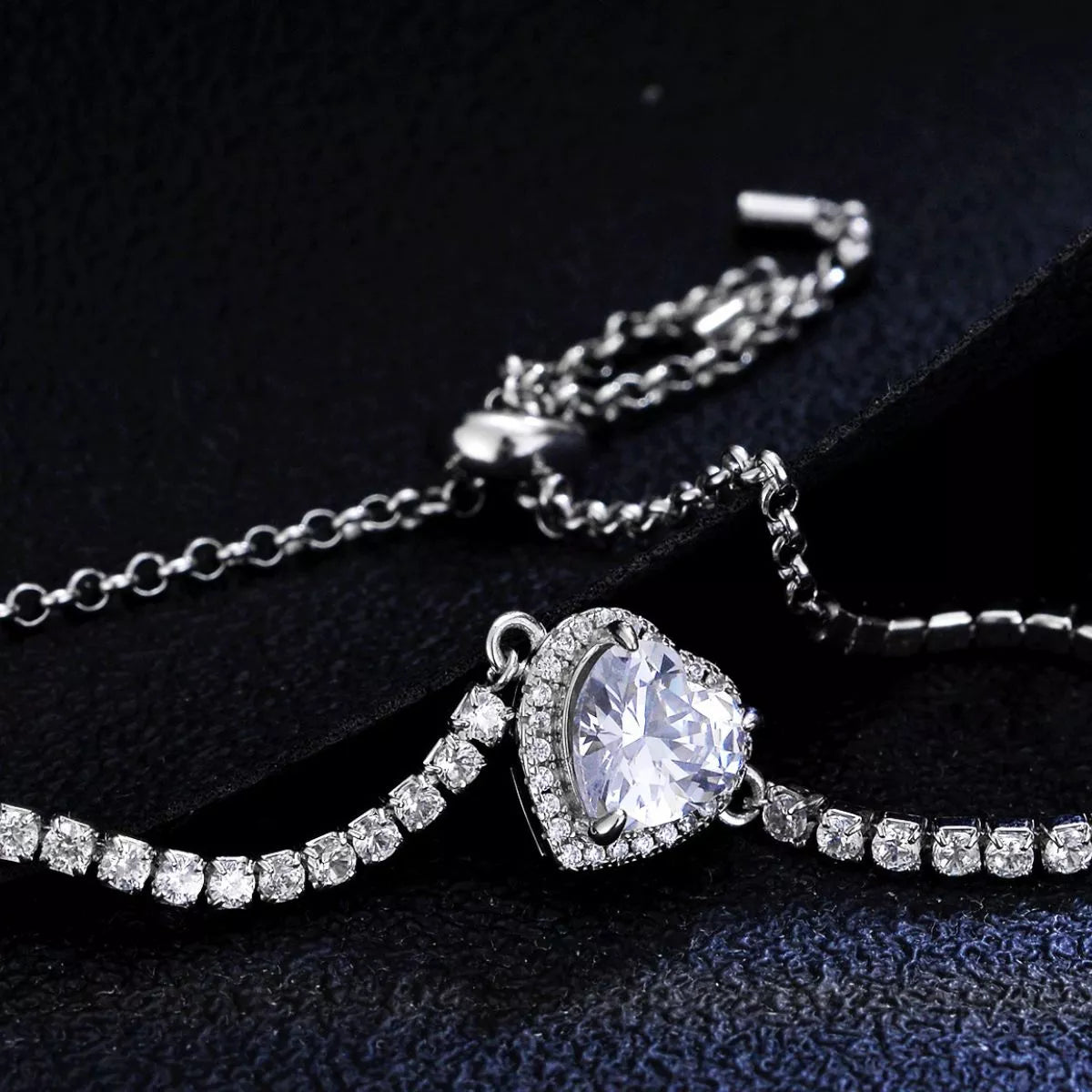 2 Carat Sterling Silver Moissanite Chain Heart Bracelet - alternate jewelry view