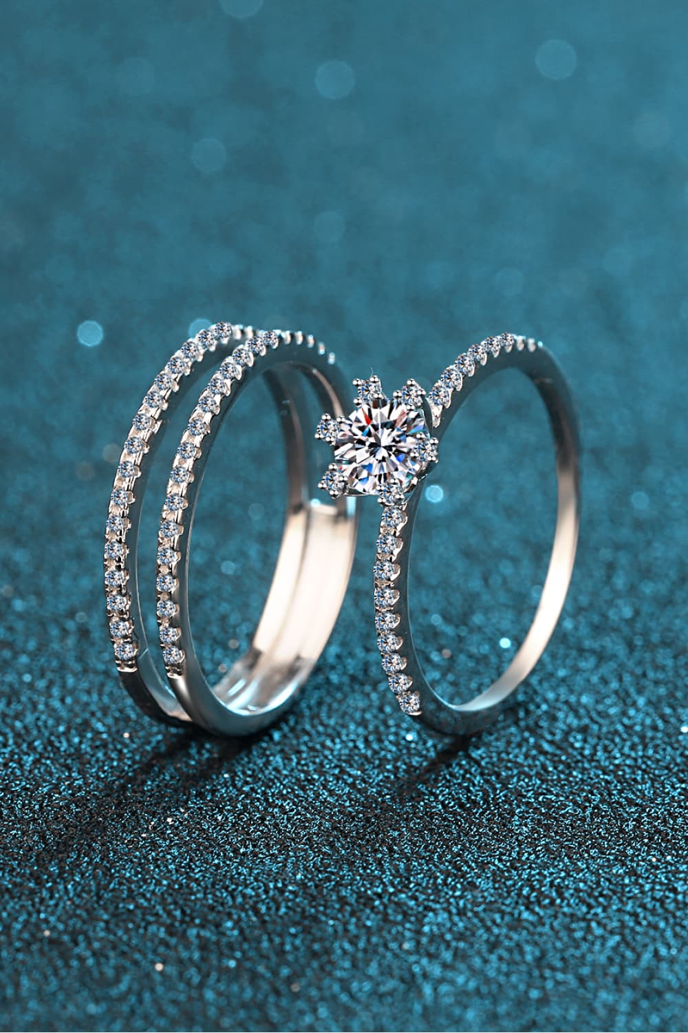 Moissanite Sterling Silver Ring Set in Silver - women's ring