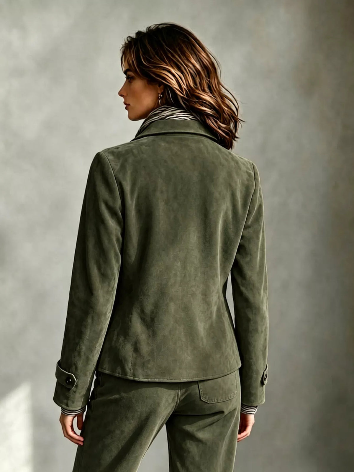 Full Size Suede Utility Blazer with Button-Front Detail Plus Size in Caramel - Blossom's