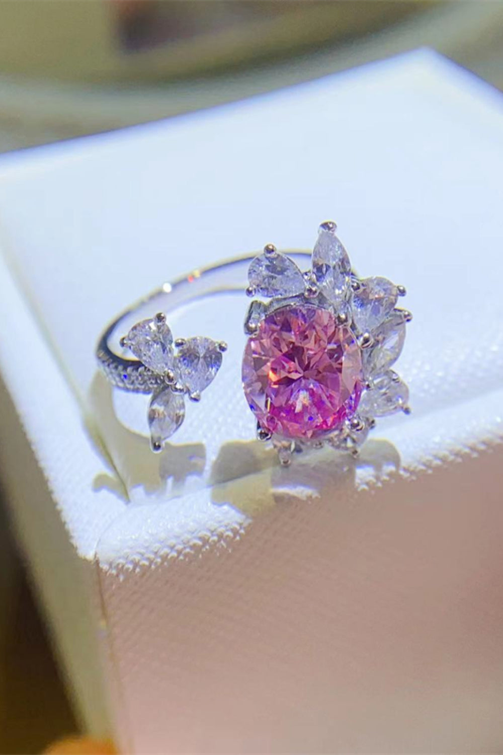 3 Carat Moissanite Sterling Silver Open Ring - alternate ring view