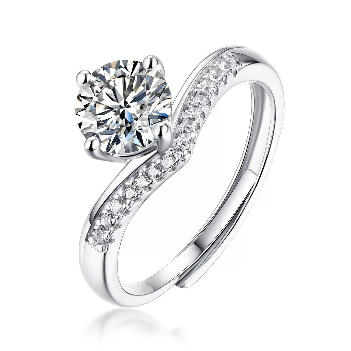 1 Carat Moissanite Sterling Silver Ring - alternate ring view