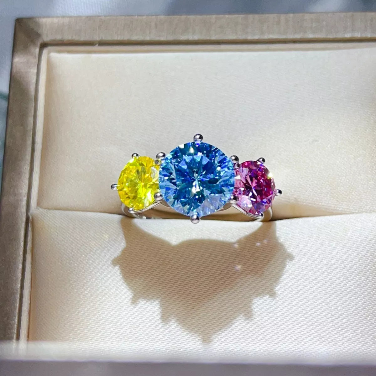 5 Carat Moissanite Sterling Silver Ring in Colorful - women's ring