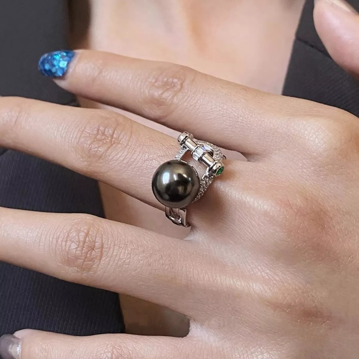 Sterling Silver Zircon Pearl Ring - alternate ring view