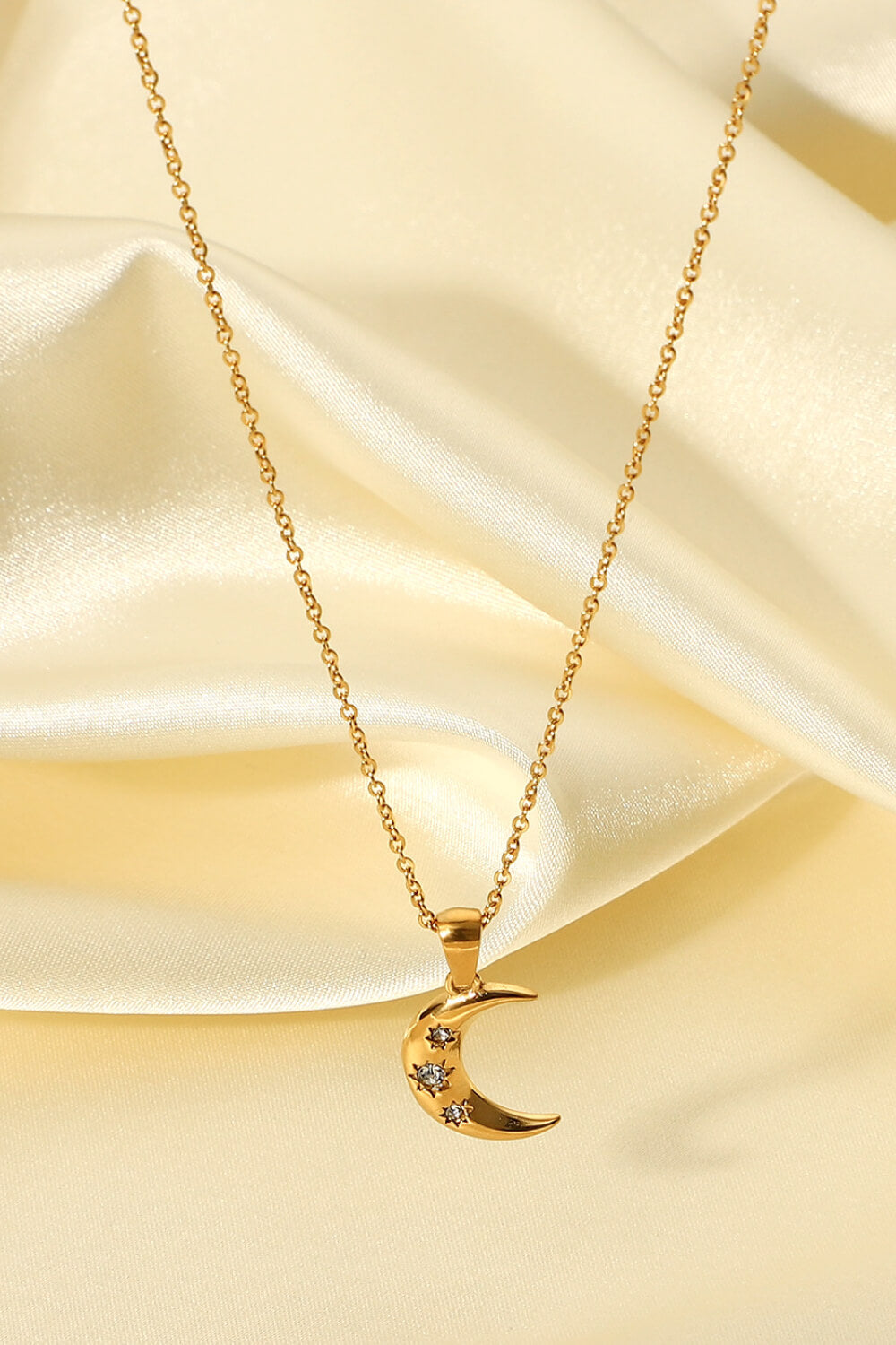 18K Gold-Plated Inlaid Zircon Moon Pendant Necklace - alternate necklace view