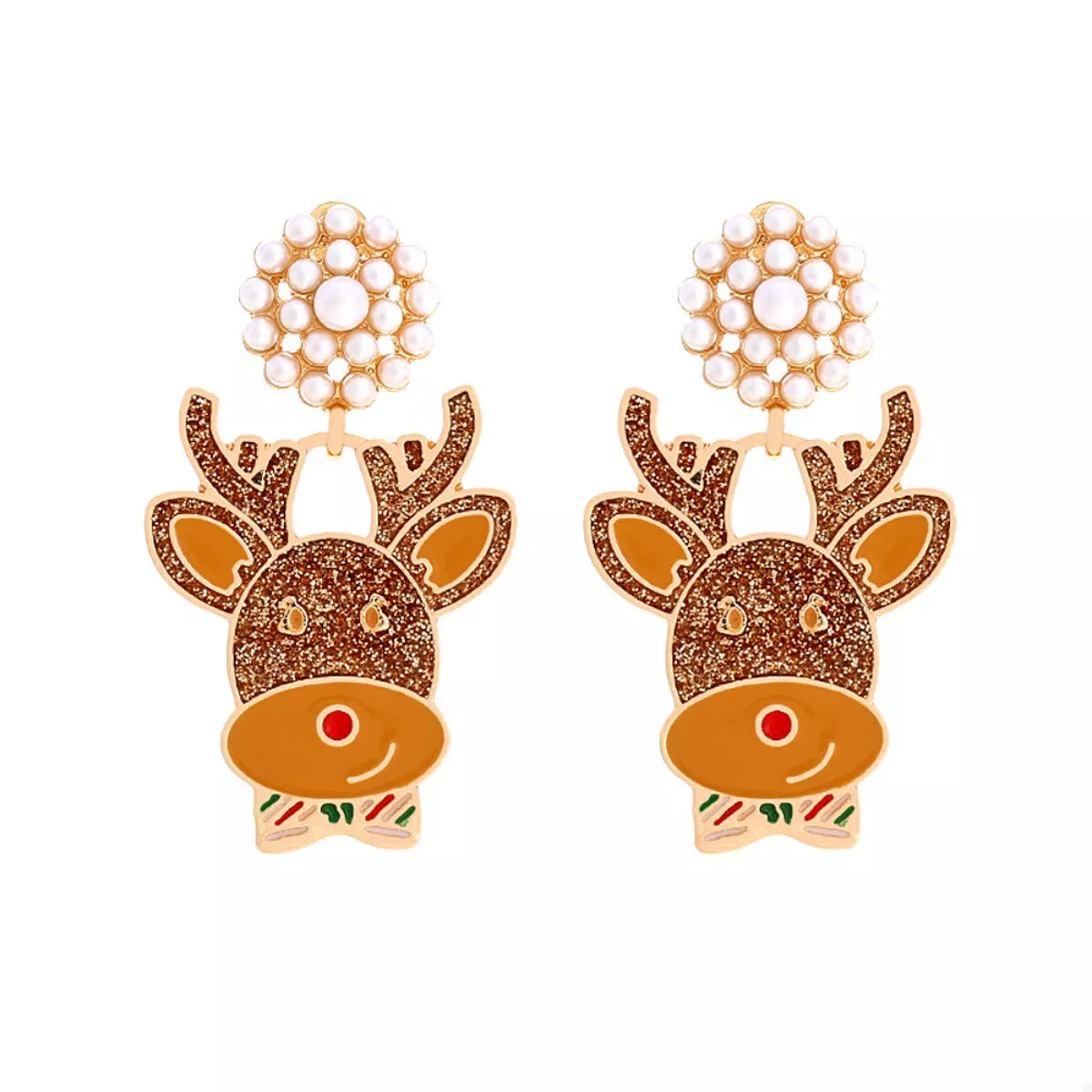 Reindeer Drop Earrings with Pearl Accents - alternate earring view