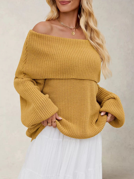 Off-Shoulder Long-Sleeve Sweater in Dark Yellow - women's sweater