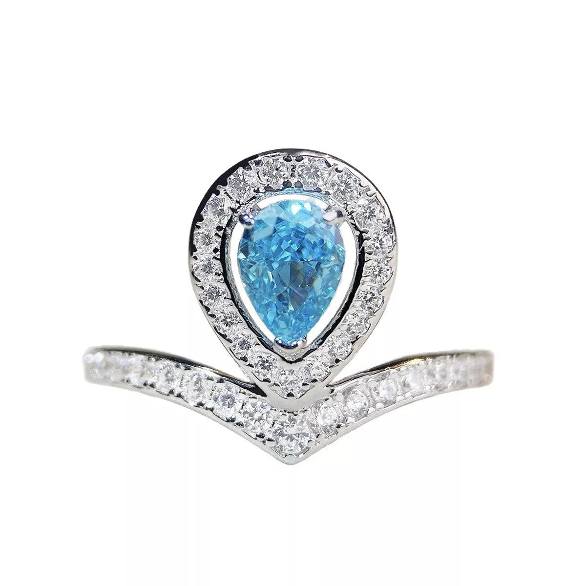 Sterling Silver Zircon Teardrop Ring in Mint Blue - women's ring