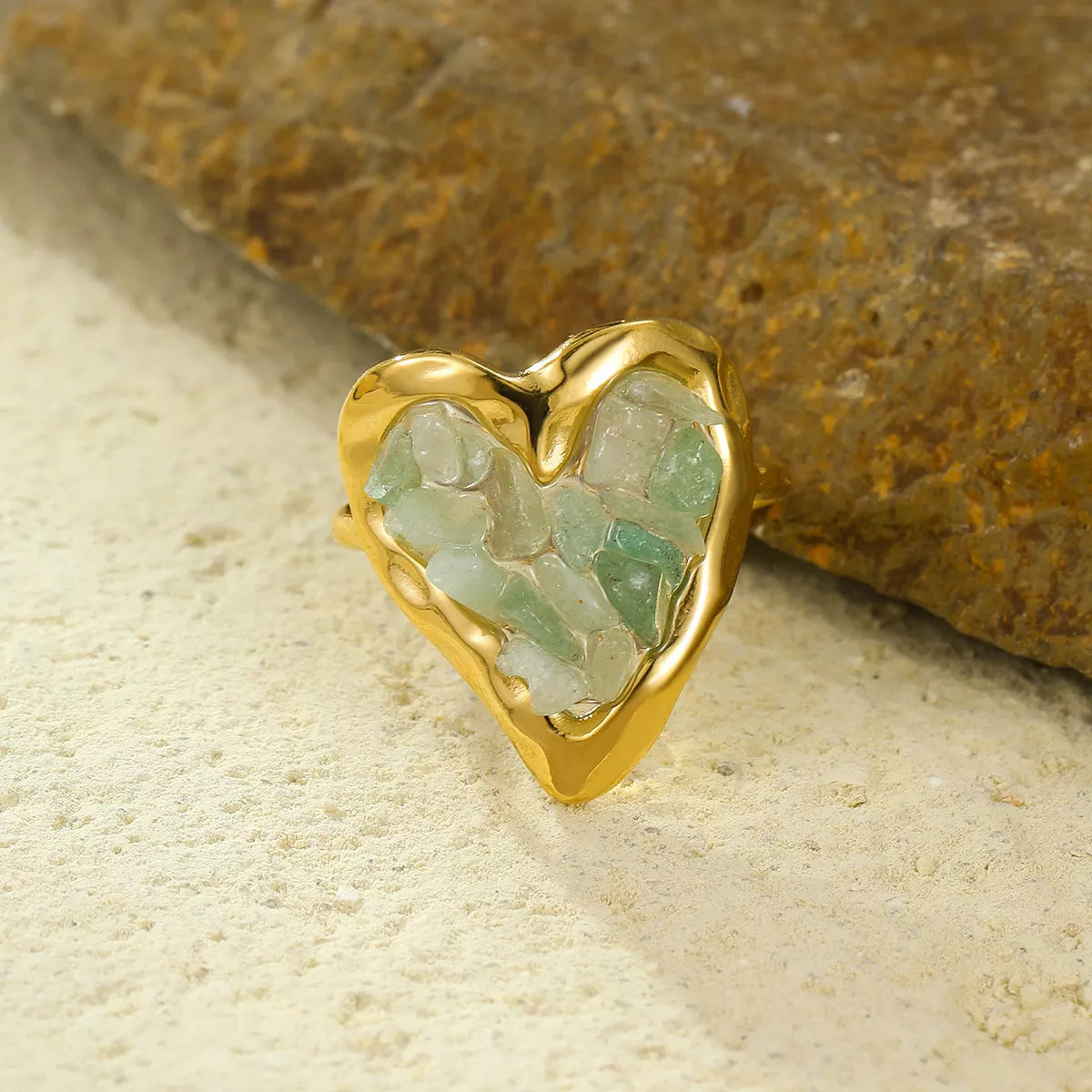 18K Gold-Plated Heart-Shaped Ring in Gum Leaf - women's ring