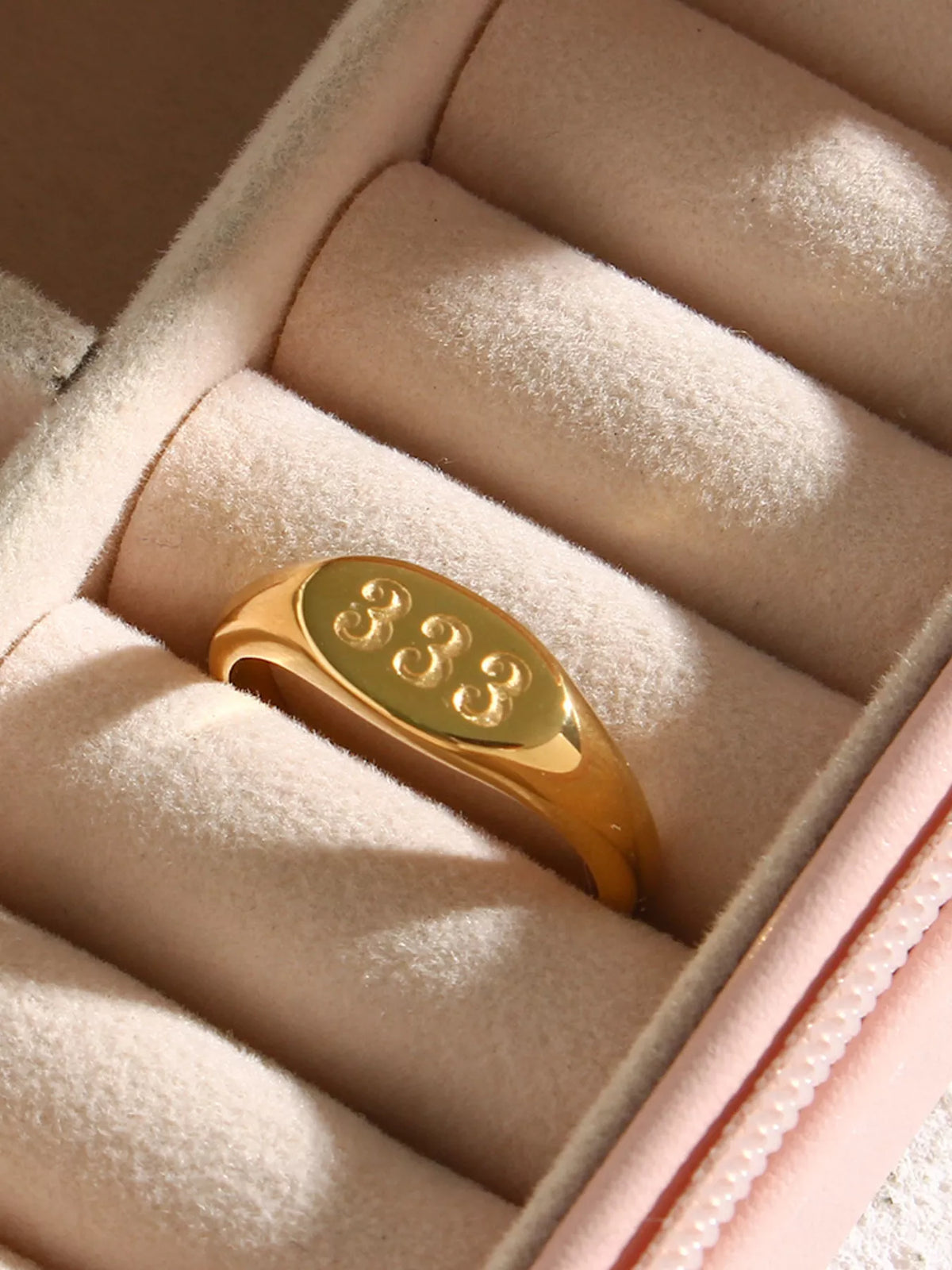18K Gold-Plated 333 Number Signet Ring - alternate ring view