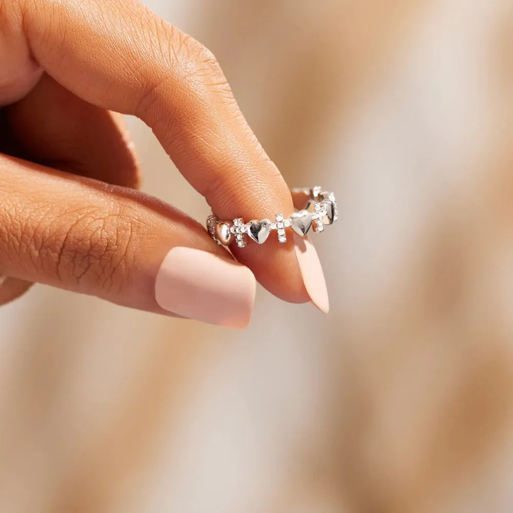 Heart Cross Sterling Silver Ring in Silver - women's ring