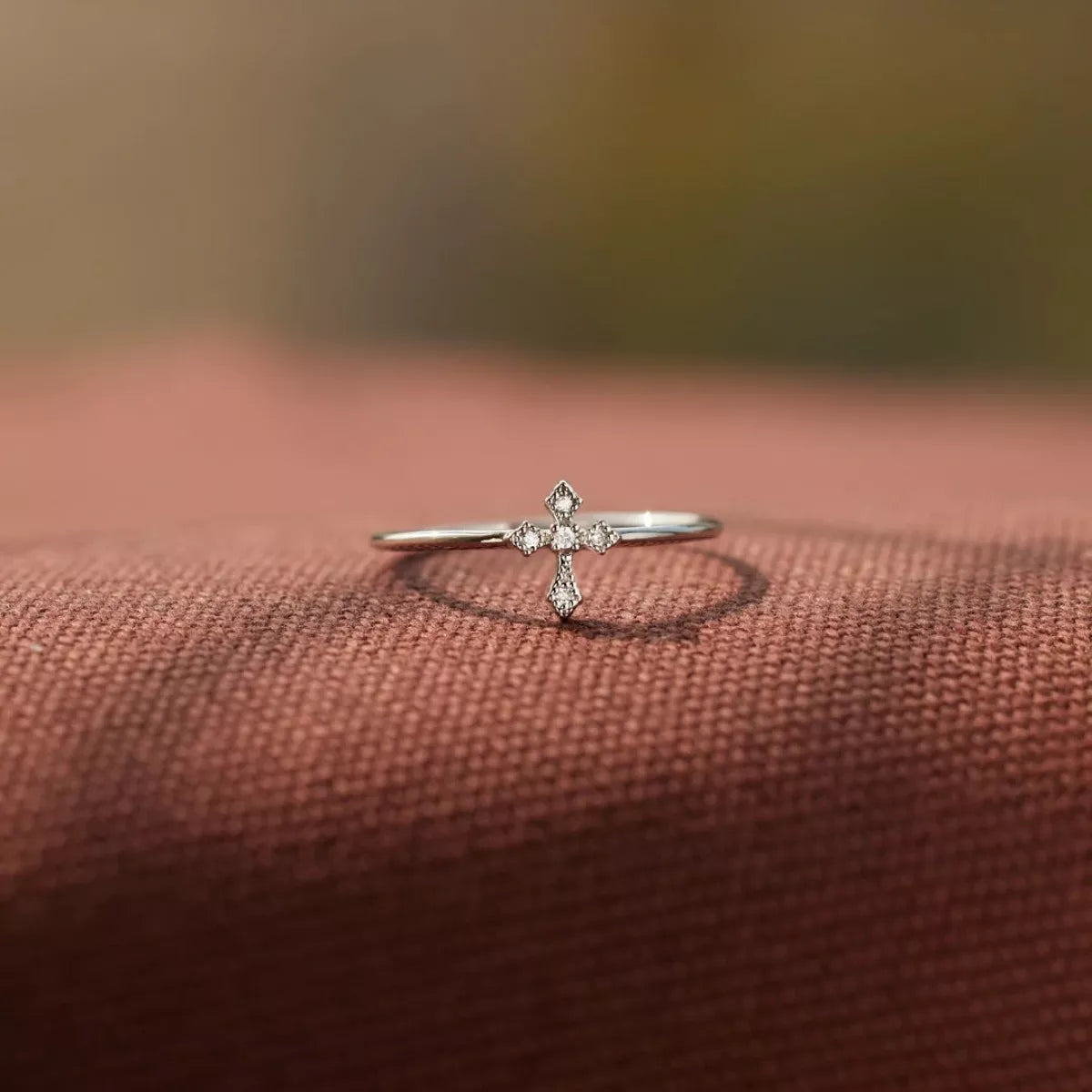 Sterling Silver Zircon Cross Ring in Rose Gold - women's ring