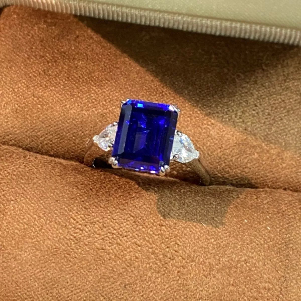 Sterling Silver Sapphire Geometric Ring in Royal Blue - women's ring