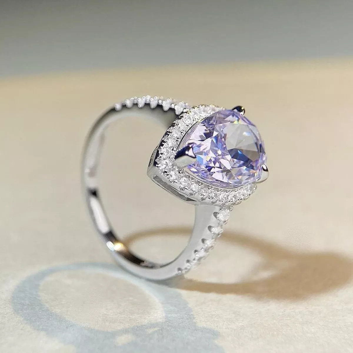 Sterling Silver Zircon Teardrop Ring in Pink Purple - women's ring