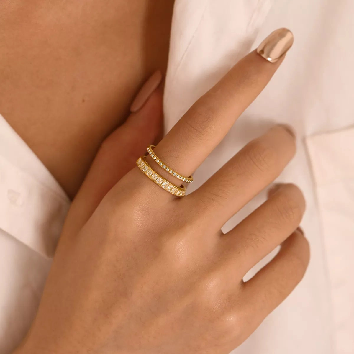 18K Gold-Plated Rhinestone Open Ring - alternate ring view