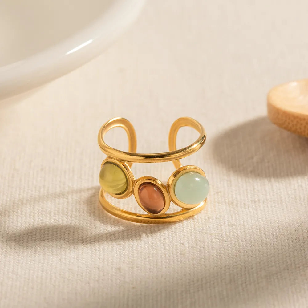 18K Gold-Plated Gemstone Open Cuff Ring - alternate ring view