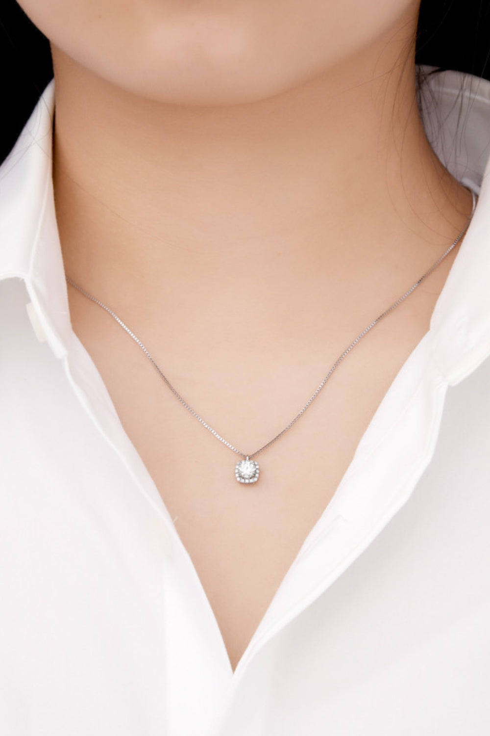 Moissanite Pendant Platinum-Plated Necklace - alternate necklace view