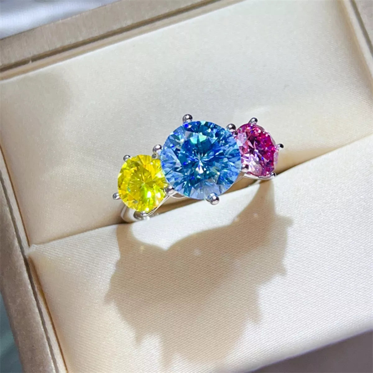 5 Carat Moissanite Sterling Silver Ring in Colorful - women's ring