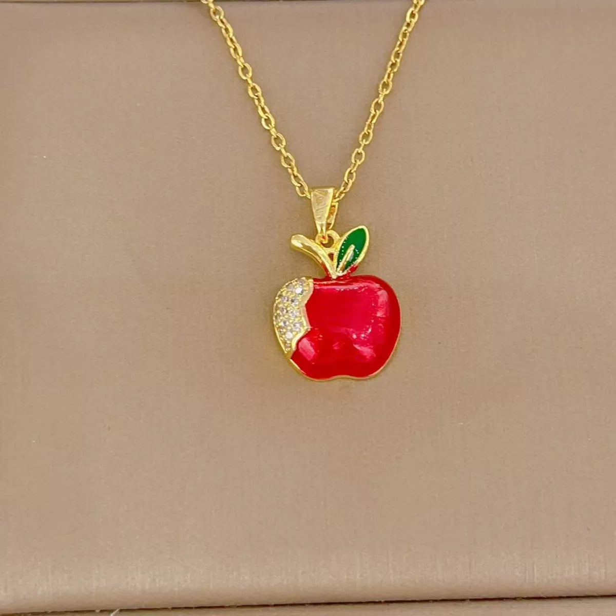 18K Gold-Plated Apple Necklace - alternate necklace view