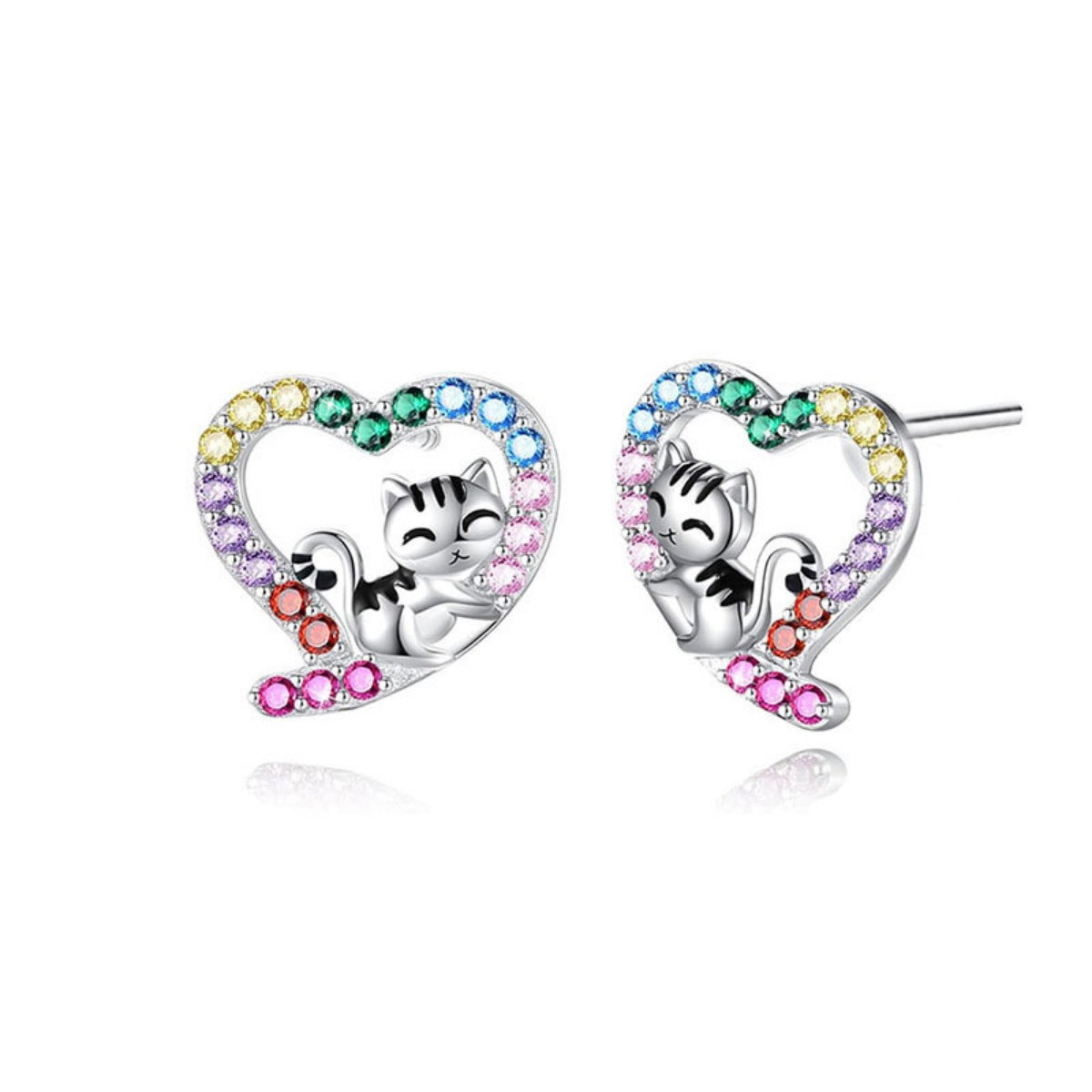 Sterling Silver Zircon Heart Stud Earrings - alternate earring view