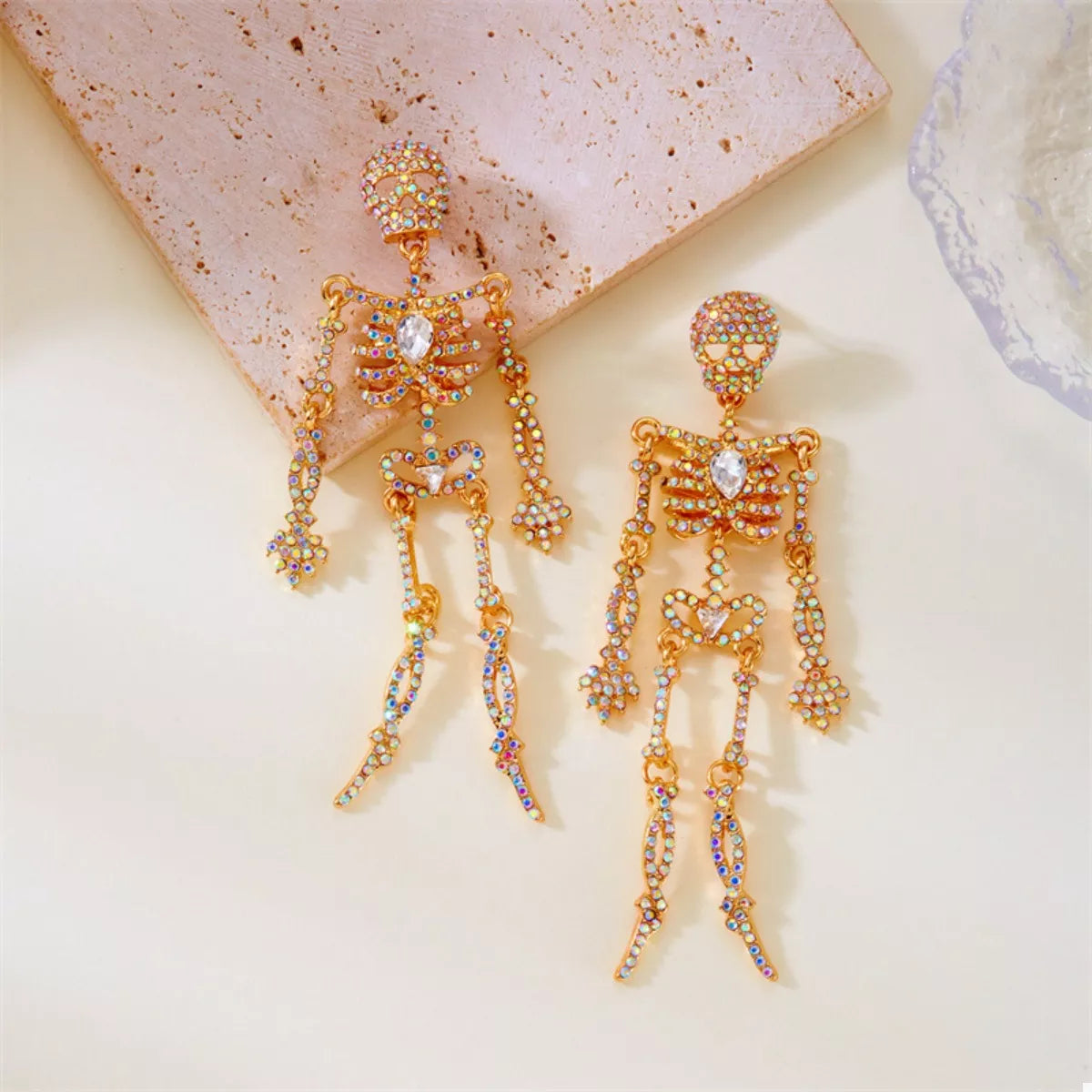 Halloween Skeleton Skull Zircon Drop Earrings - alternate earring view