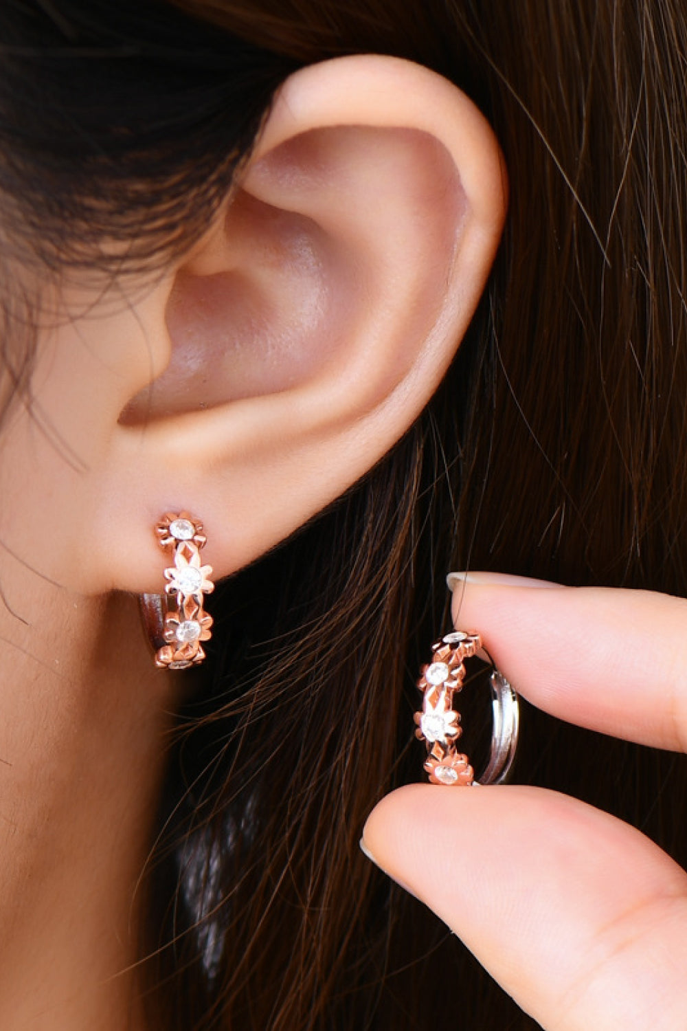 Moissanite Sterling Silver Huggie Earrings in Gold - women's huggie earrings