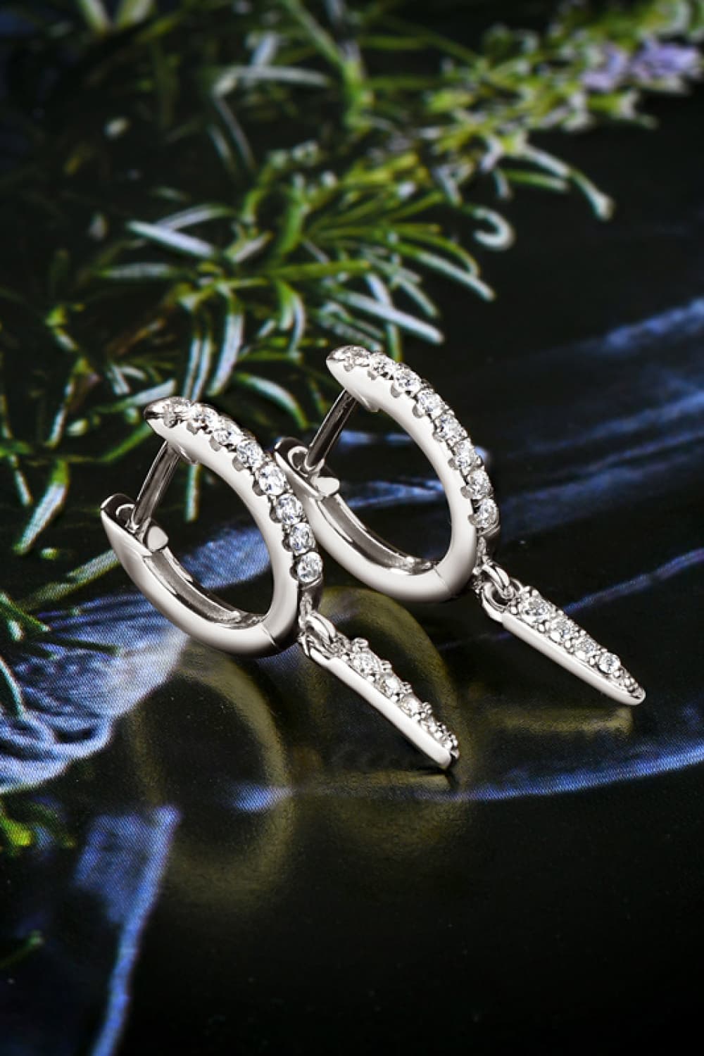 Moissanite Sterling Silver Huggie Drop Earrings - alternate earring view