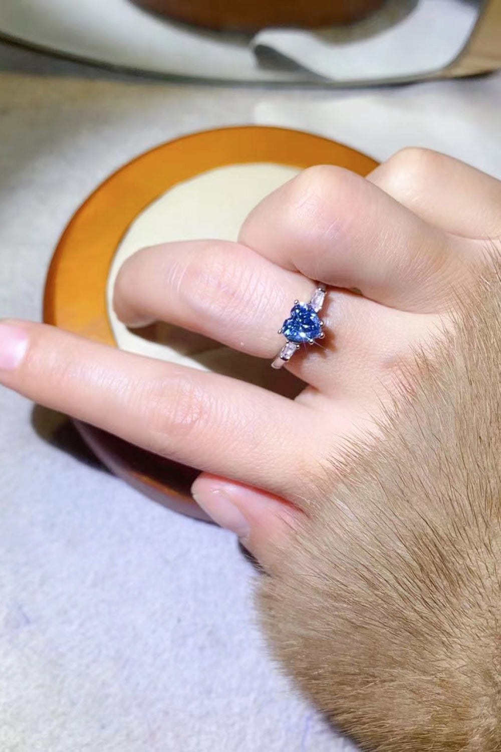 1 Carat Moissanite Heart-Shaped Platinum-Plated Ring in Blue in Blue - women's ring
