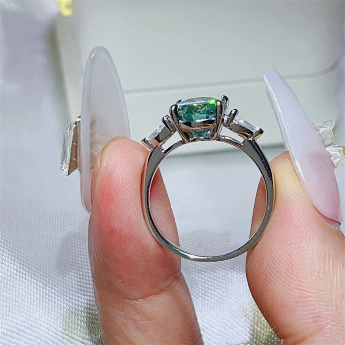 3 Carat Moissanite Sterling Silver Ring in Lime - women's ring