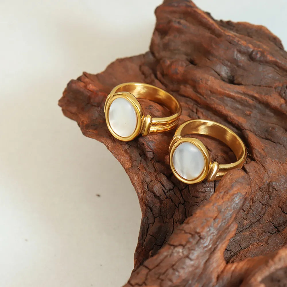 Titanium Steel White Sea Shell Ring in Gold - women's ring