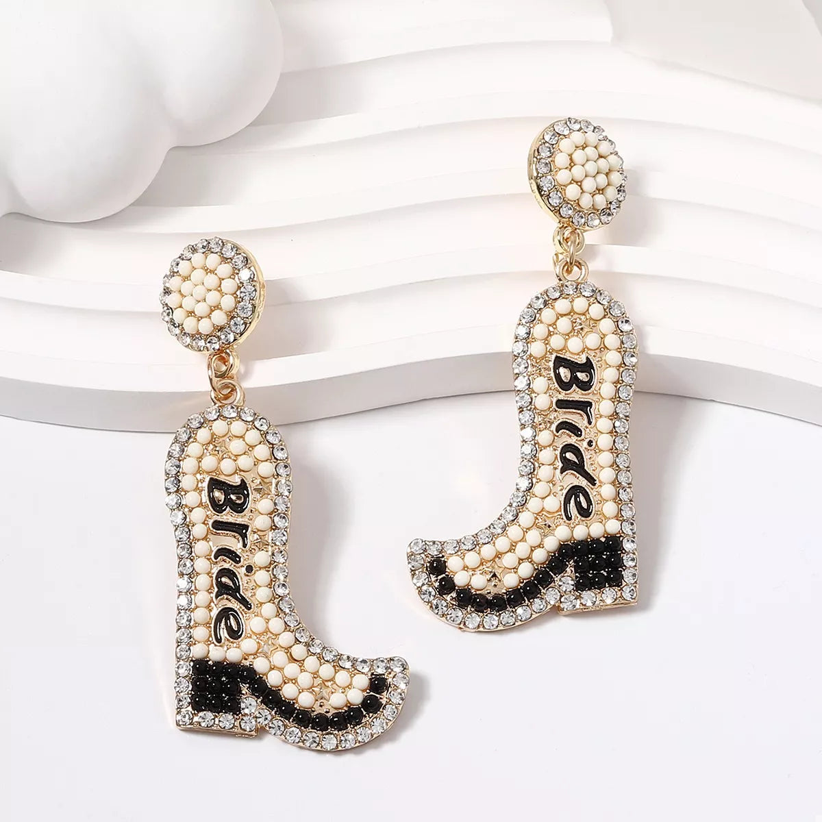 Bride Boot Dangle Earrings - alternate earring view