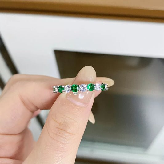 Sterling Silver Diamond Ring in Green - women's ring