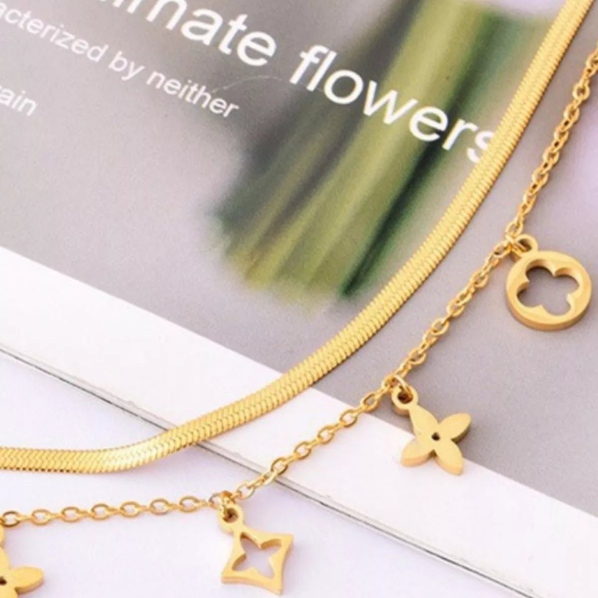 18K Gold-Plated Double Layered Charm Necklace - alternate necklace view