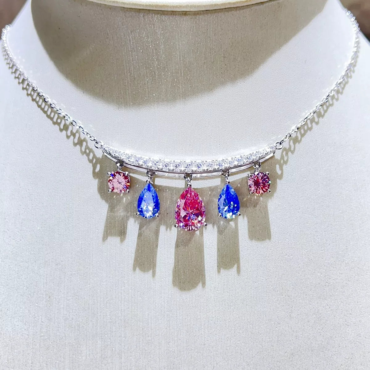 6 Carat Sterling Silver Moissanite Teardrop Necklace in Silver - women's necklace