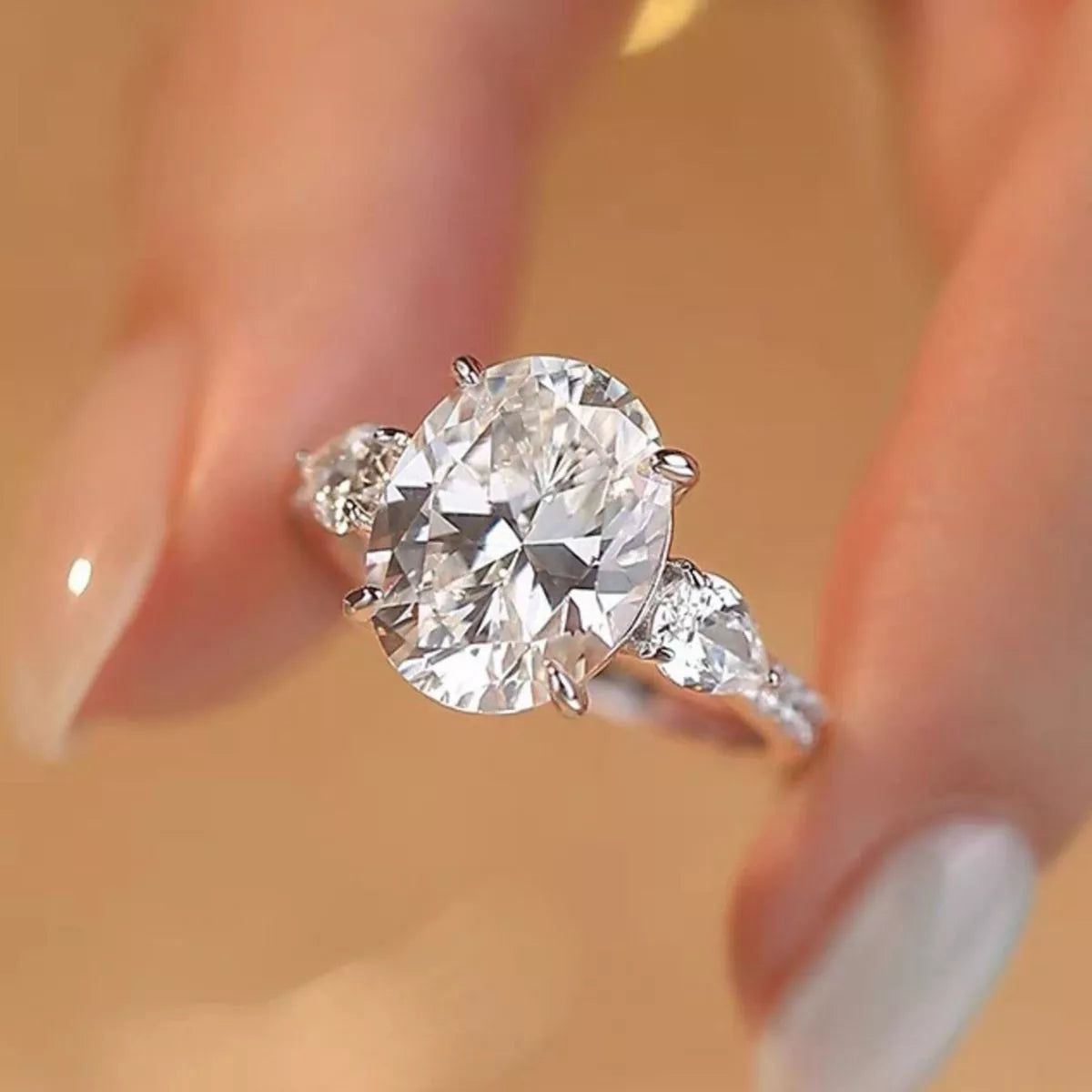 2 Carat Sterling Silver Moissanite Oval Ring - alternate ring view