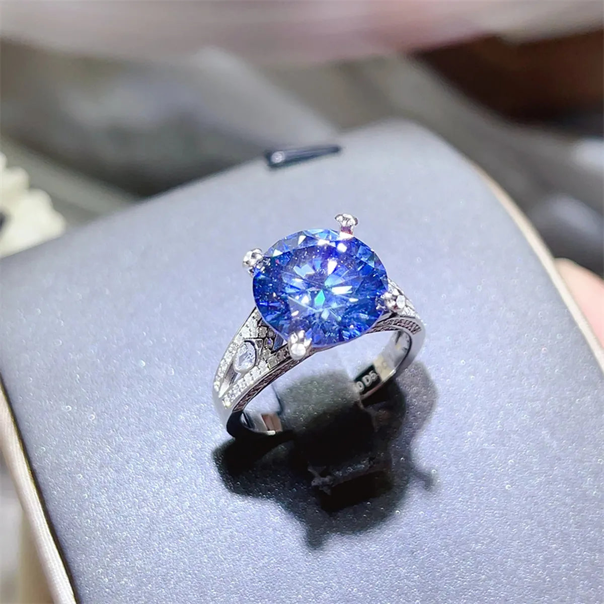 5 Carat Moissanite Sterling Silver Ring in Blue - women's ring