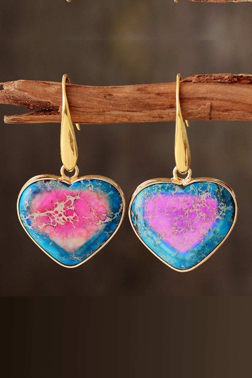 Natural Stone Heart Drop Earrings in Sky Blue - women's drop earrings