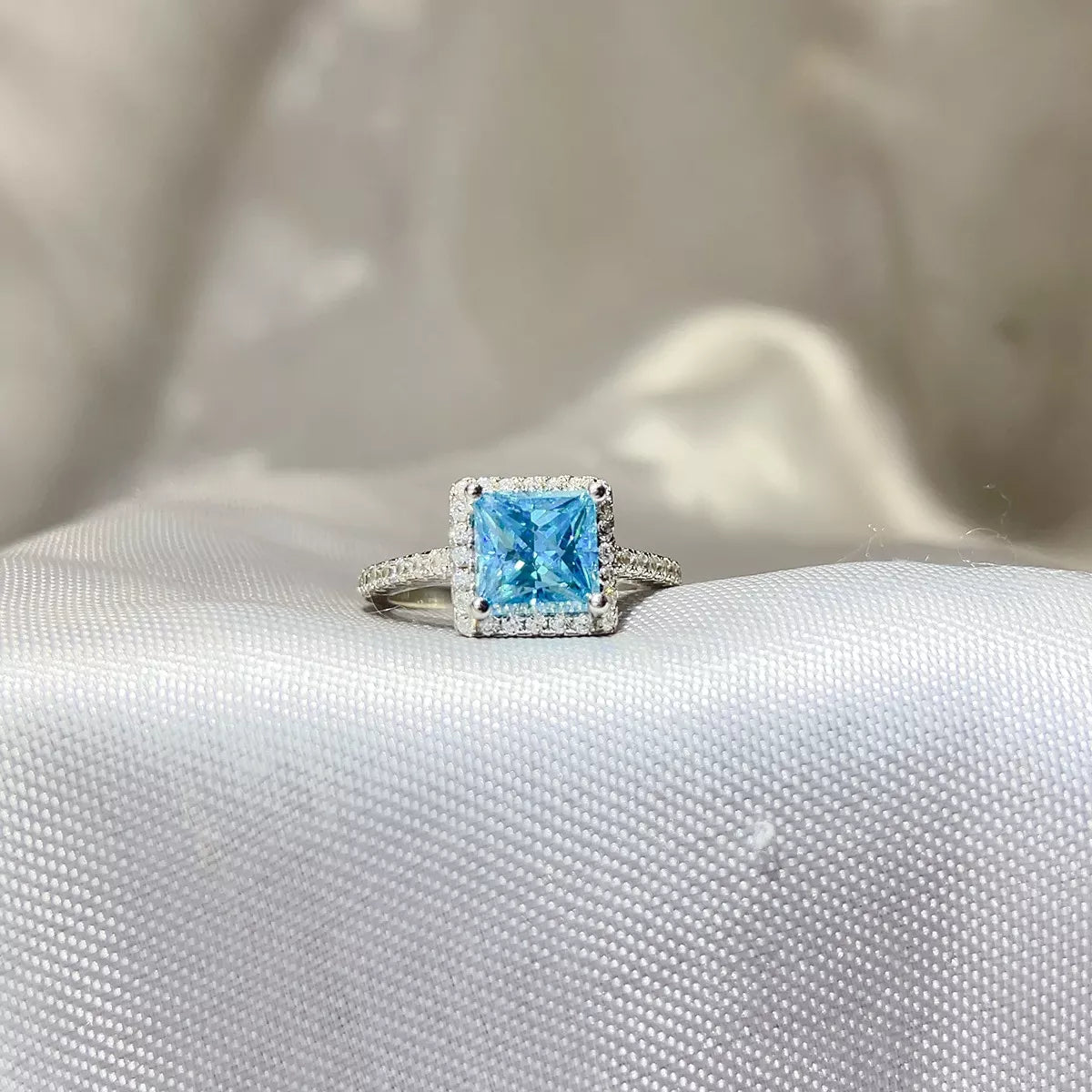 2 Carat Sterling Silver Moissanite Ring in Pastel Blue - women's ring