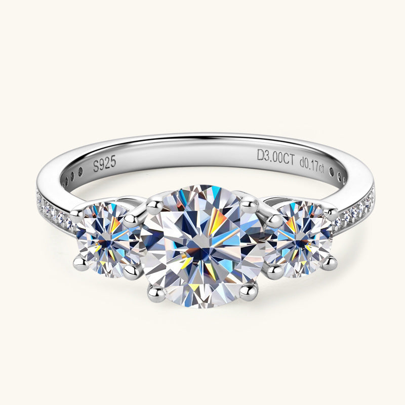 3 Carat Moissanite Sterling Silver Ring in Silver - women's ring
