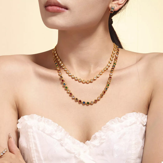 18K Gold-Plated Zircon Necklace in Transparent - women's necklace
