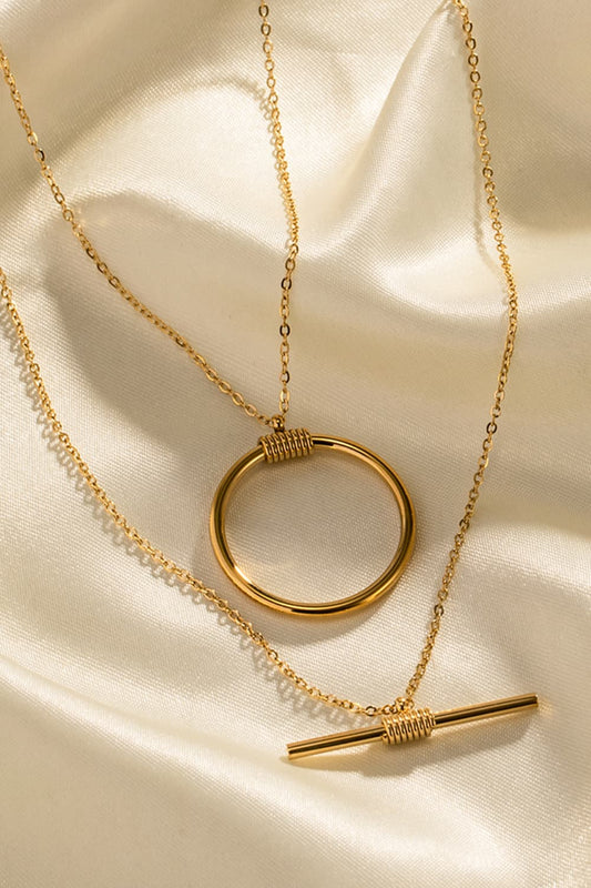 Double-Layered Stainless Steel Necklace in Gold - women's layered necklace