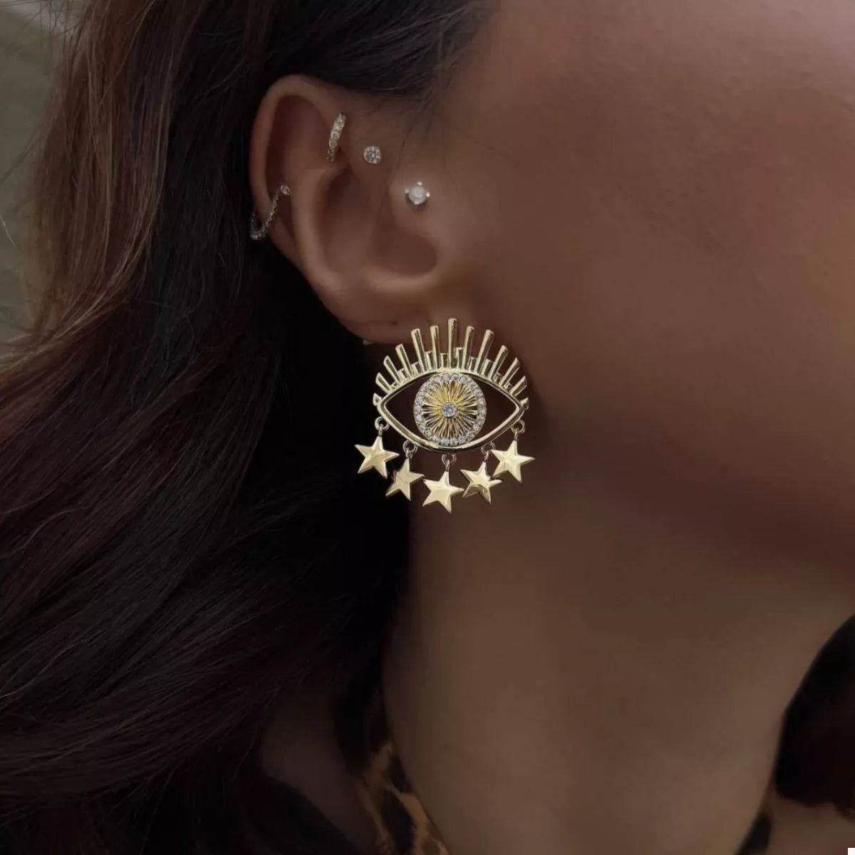 18K Gold-Plated Evil Eye Star Earrings - alternate earring view