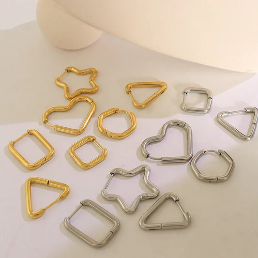 Titanium Steel Geometric Huggie Earrings in Gold Sharp Triangle - women's huggie earrings
