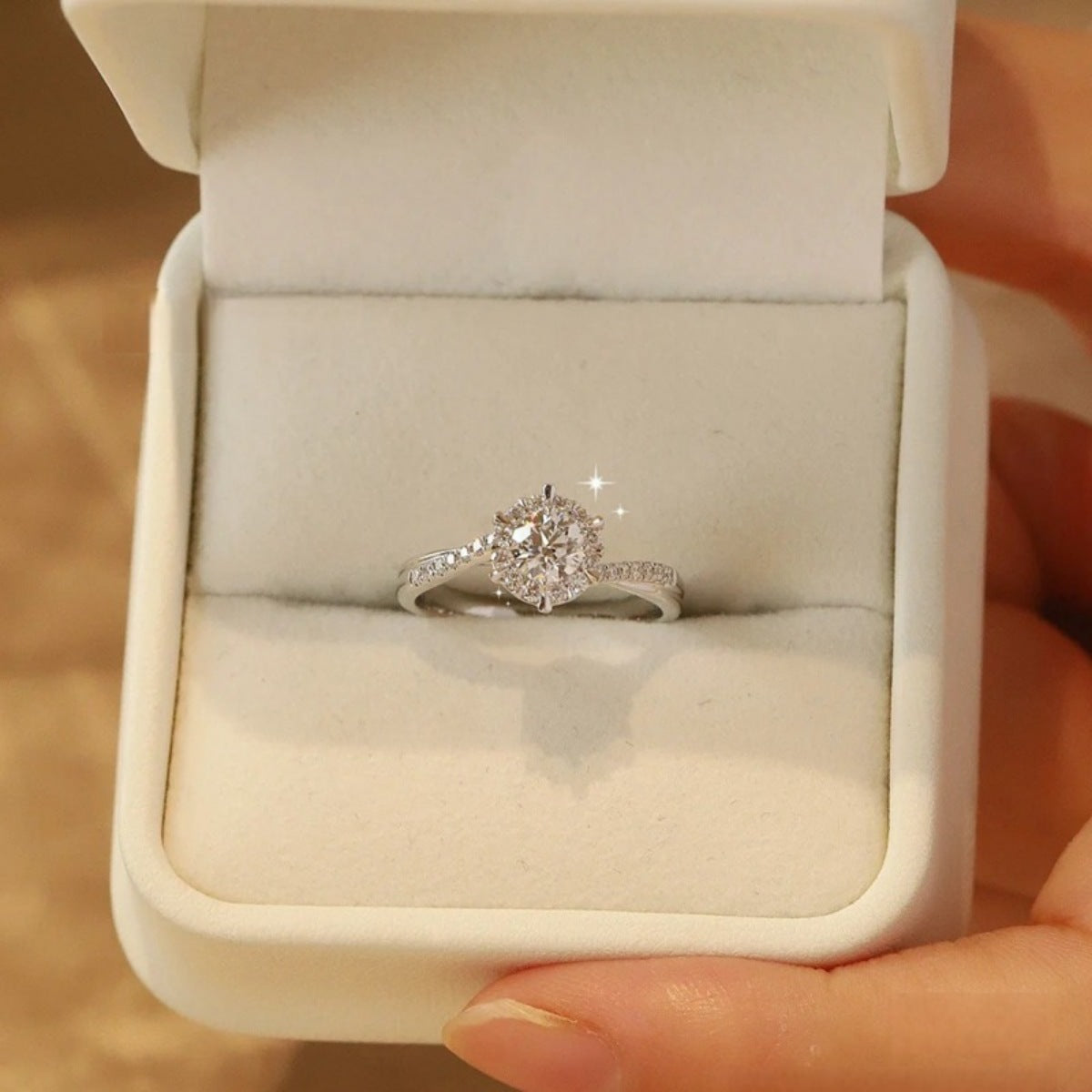 1 Carat Moissanite Sterling Silver Ring - alternate ring view